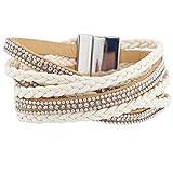 Lux Accessories Neutral Ivory Boho Braided Sticker Stone Magnetic Wrap Bracelet