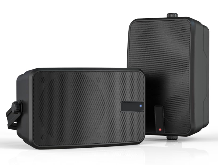 Photo 1 of MWAU Outdoor Bluetooth Speakers 400w for, Porch, Gazebo, Soffit, Garage, Patio, Entertainment Room. Wall Mount Speaker, Wireless Sync Up to 100 Speakers, IPX5 Waterproof (2 Pcs Black)