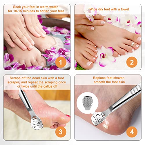 Foot File Pedicure - Foot File Care Tool Stainless Steel Razor Hard Callus Grater Corn Cutter Hard Dead Skin - Professional Pedicure Tool Kit with 10 Blades, Silver
