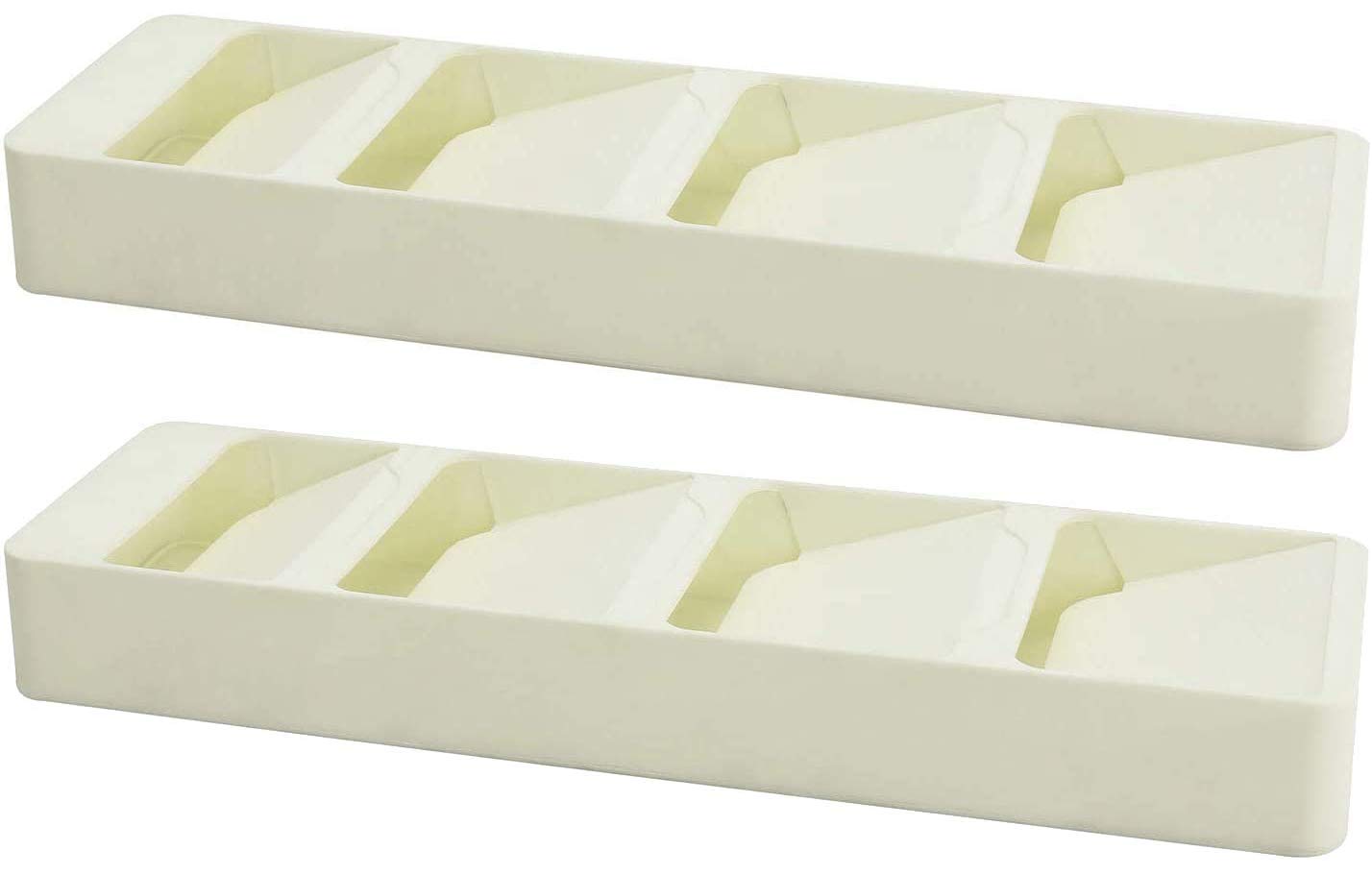 Kitchen Drawer Organizer Tray Box for Cutlery Spoon Knife and Fork Partition Storage, 1 Pack (Creamy-white 2PCS)