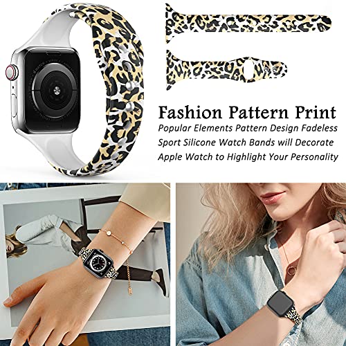 Floral Watch Bands 38mm 40mm Silicone Pattern Printed Sport Compatible with Apple Watch Band Fadeless Thin Replacement Strap for Iwatch Series SE 6/5/4/3/2/1 Pack of 6 Leopard/Peking Opera/Classic Flower/Black/Lotus/Flower/Paw