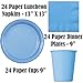 Paper Tableware Set for 24 - Light Blue & Blue - Dinner and Dessert Plates, Cups, Napkins, Cutlery (Spoons, Forks, Knives), and Tablecloths - Full Two-Tone Party Supplies Pack