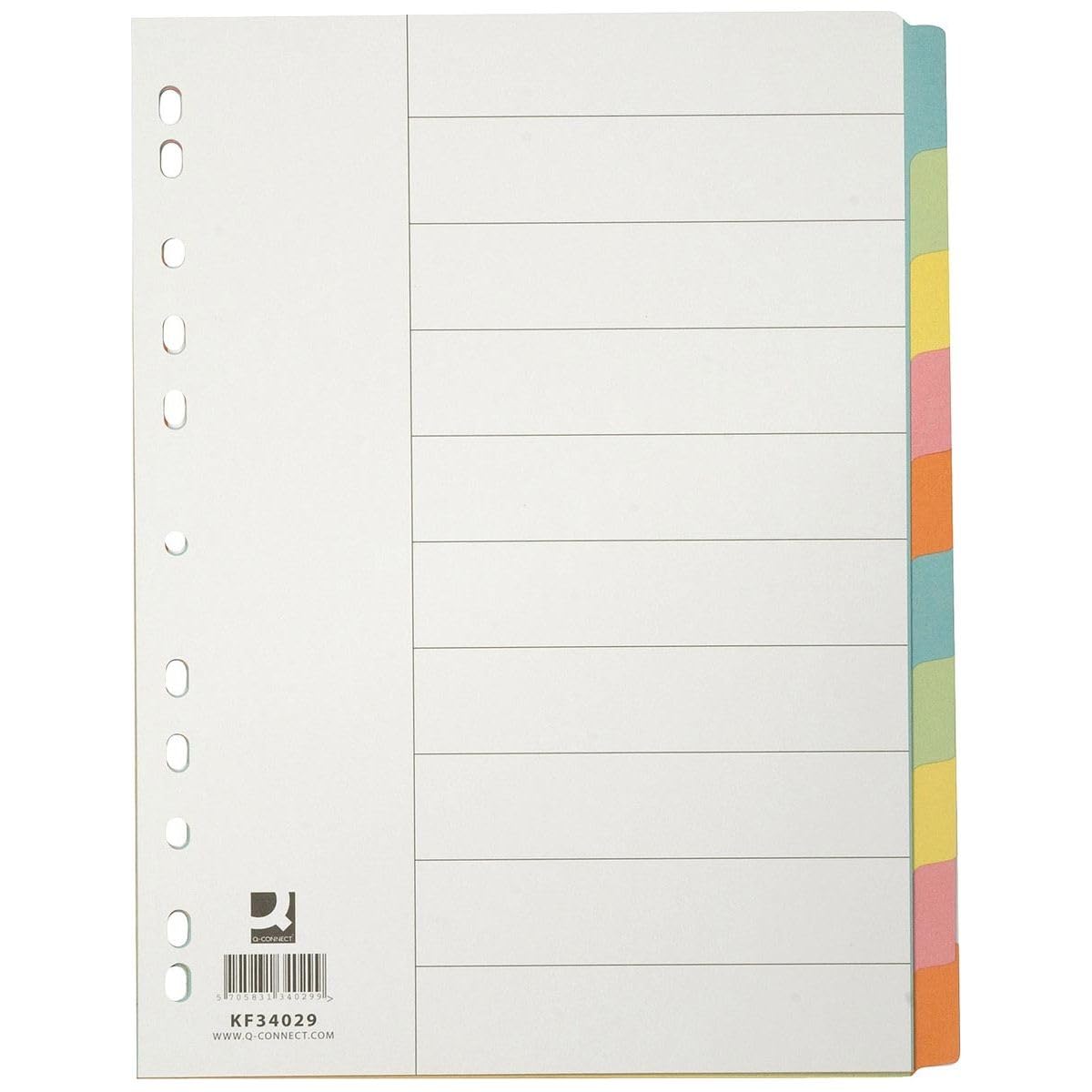 Q Connect 932585 Divider 10 Positions A4 Card 210 x 297 mm 175g multiperforé (Green) indicepastel