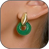 Chunky Jade Hoop Earrings Green Double Hoop Dangle Small Gold Gemstone Summer Jewelry for Women