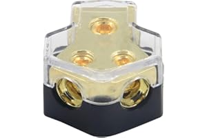 RKURCK 2 Way Power Distribution Block, 0/2/4 AWG Gauge in, 4/8/10 Gauge Out, Car Audio Stereo Amp Distribution Connecting Block for Audio Splitter (2Way)