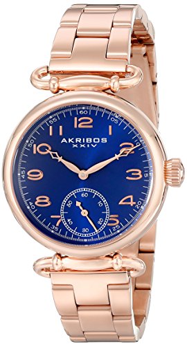 Akribos XXIV Women's AK806RGBU Quartz Movement Watch with Blue Dial and Rose Gold Stainless Steel Bracelet