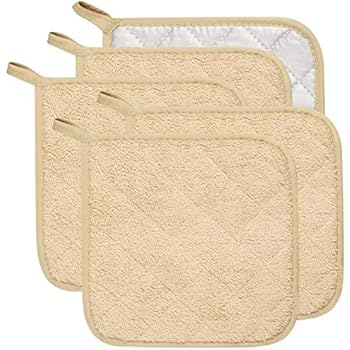 Lifaith 100% Cotton Kitchen Everyday Basic Terry Pot Holder Heat Resistant Coaster Potholder for Cooking and Baking Set of 5 Light Brown