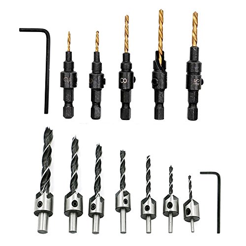 Asayu 7 Pcs Woodwork Countersink Drill Bit Set Sizes 3/4/5/6/7/8/10 mm and 5Pcs HSS Countersink Cone Drill Bit Set 5#,6#,8#,10#,12#