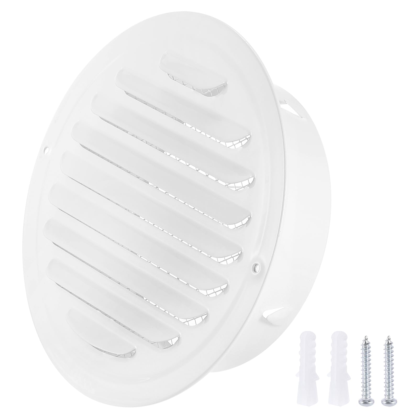PATIKIL 6" Round Air Vent Cover, 304 Stainless Steel Louvered Wall Inlet Outlet Grill Screen Mesh Ducting Soffit Vent with Screws for Ventilation, White