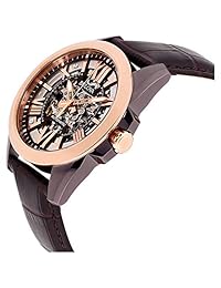 Bulova Mecánica mano viento Acero Inoxidable y piel Vestido reloj de los hombres, color: café (Modelo: 98, A165)