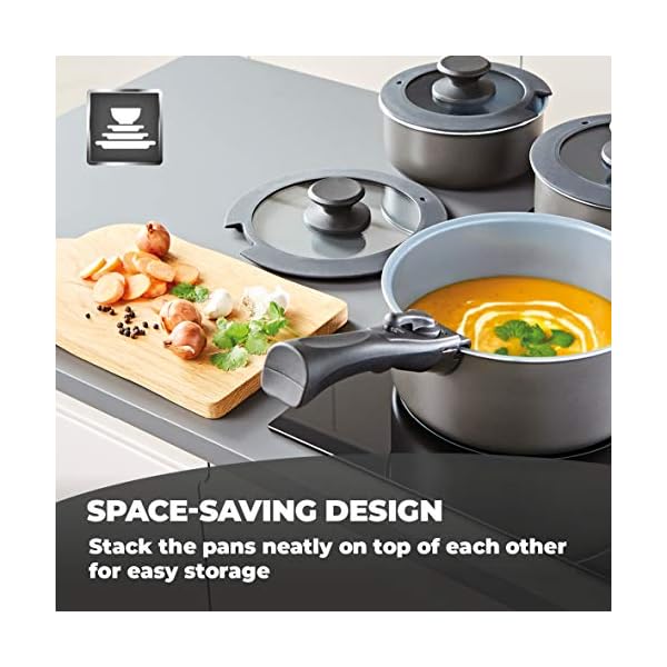 Tower Freedom T800201 7 Piece Cookware Set with Ceramic Coating, Stackable Design and Detachable Handle, Graphite…