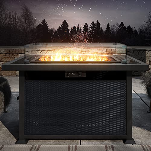 Allewie Fire Pit Table, 43 Inches 55,000 BTU PE Rattan Rectangular