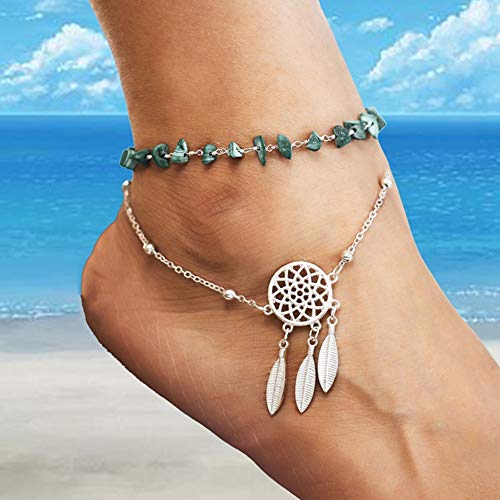 Anklets For Women Vintage Double Layer Turquoise Dream Catcher