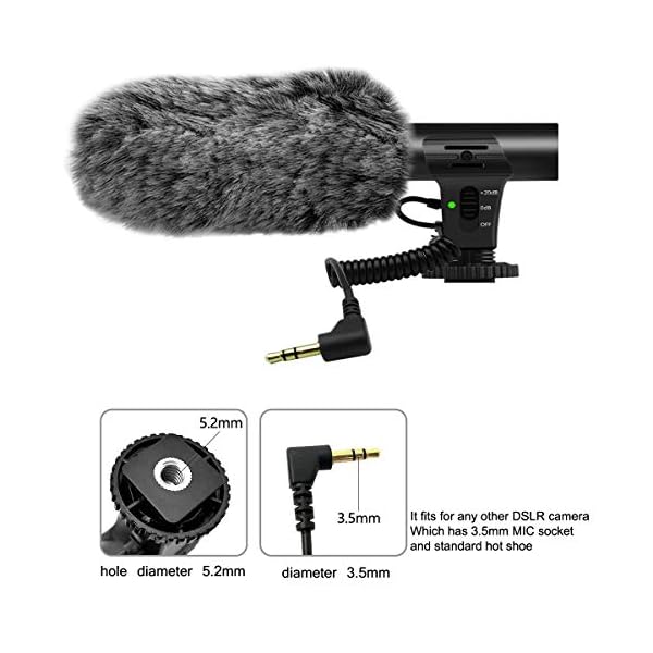 Videomikrofon für DSLR-Interviews, Kamera Mikrofon Shotgun-Mikrofon für Canon, Nikon, Sony, Panasonic, Fujifilm, Videomikrofon mit Windschutz, 3.5 mm Klinke – Bild 3