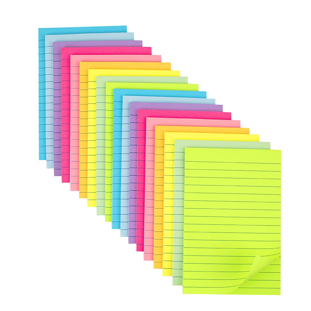 Photo 1 of (18 Pack) Lined Sticky Notes 4x6 in,Large Notepads with Lines,Ruled Stickies Super Sticking Power,Office School Memo Note Pads Bright Colors,Post on Windows Doors,Recyclable,Easy to Write on