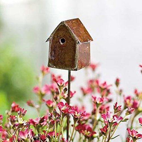 Miniature Fairy Garden Bird House Mini Birdhouse Pick Tin 8.5"h