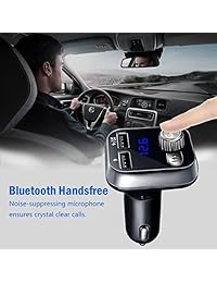 Transmisor FM OBSTARO, transmisor Bluetooth FM para coche, receptor Bluetooth inalámbrico en el coche, reproductor de MP3 estéreo, kit adaptador de radio para coche con dos puertos USB, manos libres para iPhone, iPad y smartphones