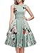 Women's Floral Retro Cotton A-line BoatNeck Sleeveless Hepburn 50s Cocktail Swing Dress with Belt