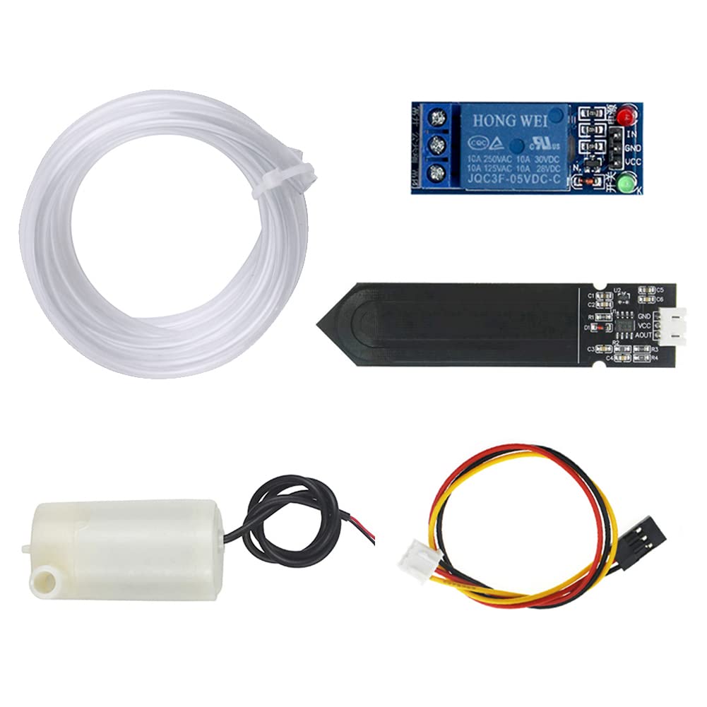 WayinTop Automatic Irrigation DIY Kit Self Watering System with Capacitive Soil Moisture Sensor 1 Channel 5V Relay Module and Water Pump + 1M Vinyl Tubing for Garden Plant Flower Herb Potted