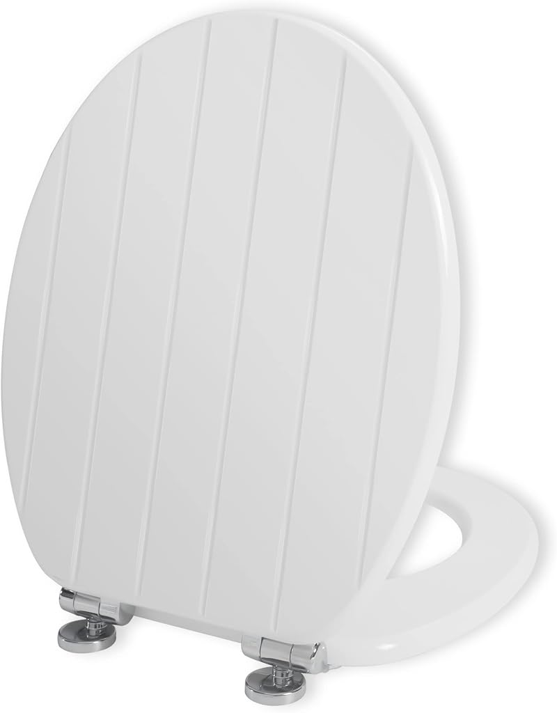 Angel Shield White Wooden Toilet Seat with Adjustable Hinges Soft Close Quick