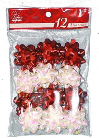 Paper Images Medium Elegant Self-Stick Bow 12 Pack (Red/White, Mini)