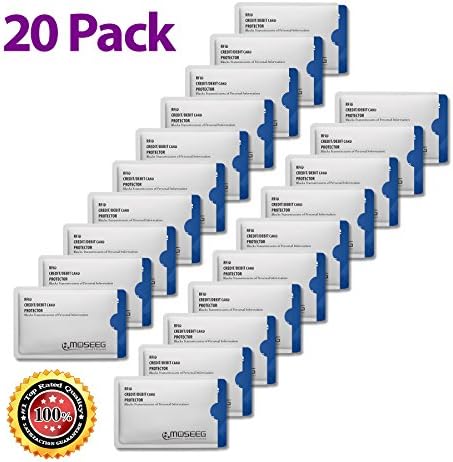 Moseeg® RFID Sleeves for Credit Cards - Full compliance with the US GSA FIPS-201 Electromagnetically Opaque Shield Requirements - Compatible with all Major RFID Enabled Documents Including IDs & Drivers Licenses - Extremely lightweight & Flexible (20)