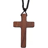 Mnblkjpoi Wooden Cross Pendant Necklace For Men Women, Gifts Necklace Wooden Cross For Car Mirror Hanging Pendant,Rosarios Catolicos