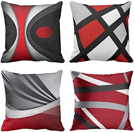 Jbralid Modern Abstract Red Stripes Gray Black White Acrylic Bold Grey Cotton Linen Indoor Decor Throw Pillow Cover Case Set of 4, 16x16 in