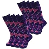 Mid Calf Crew Dress Socks, SUTTOS Men's Custom Elite Casual April Fool's Day Fun Purple Argyle Jacquard Plaid Cotton Knit Dress Causal Party Socks Easter Day Gift Wedding Groomsmen Party Dress Socks,8 Pairs