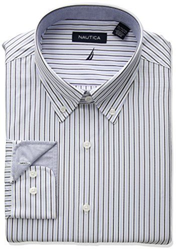 Nautica Men's Classic Performance Striped Button Down Collar Dress Shirt, Multi Blue, 15.5