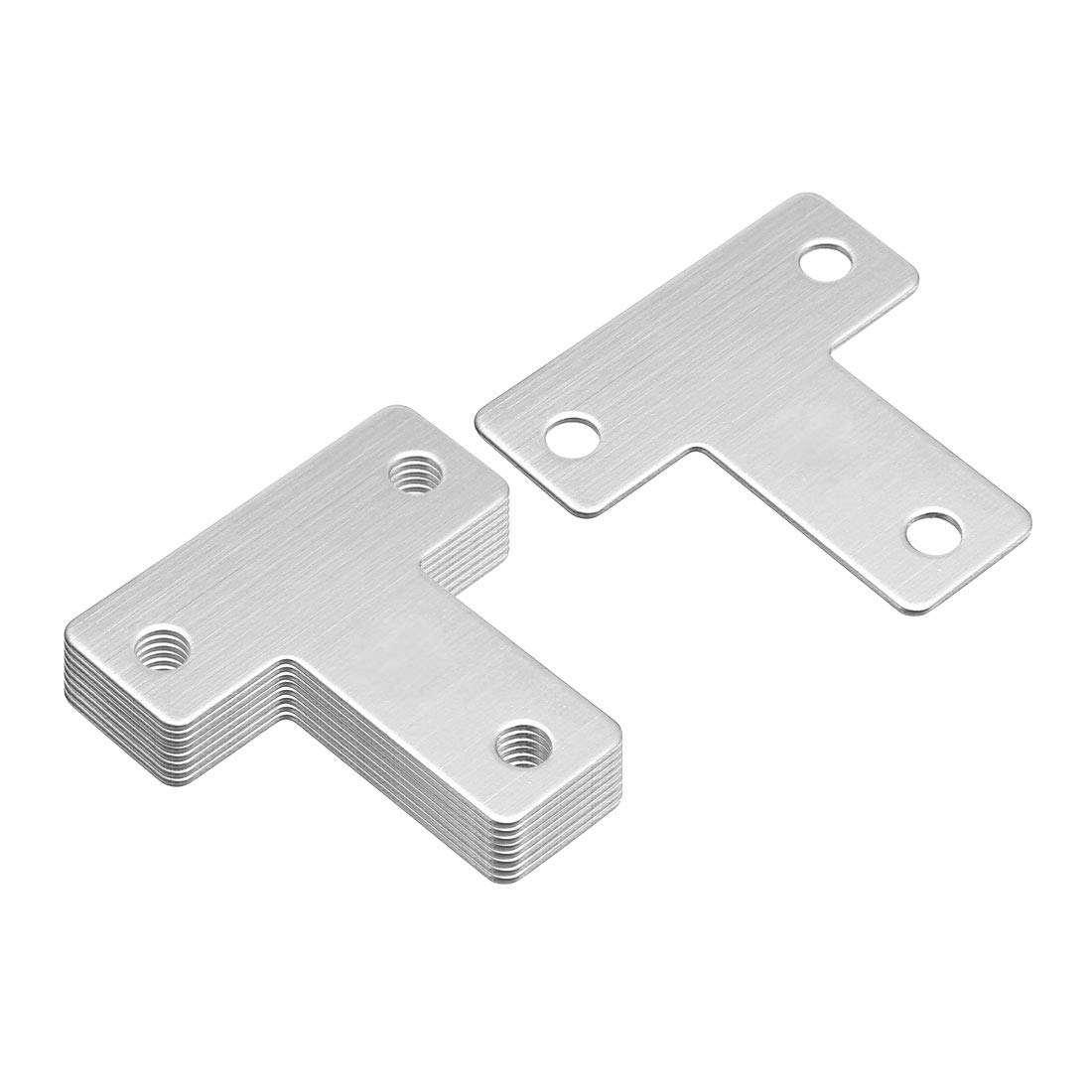 sourcing map Flat T Shape Repair Mending Plate, 43mmx43mm, Stainless Steel Joining Bracket Support Brace, Pack of 10