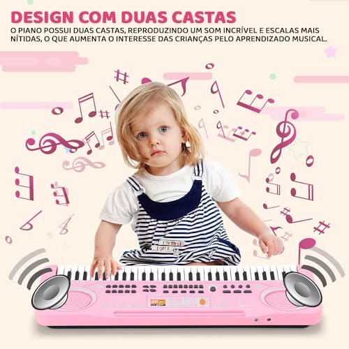 Teclado Musical, 61 Key Piano, Teclado Musical Iniciante, Teclado Piano, Teclado Musica, Possui 16 tons, 10 ritmos, 6 performances, 8 tons de percussão,