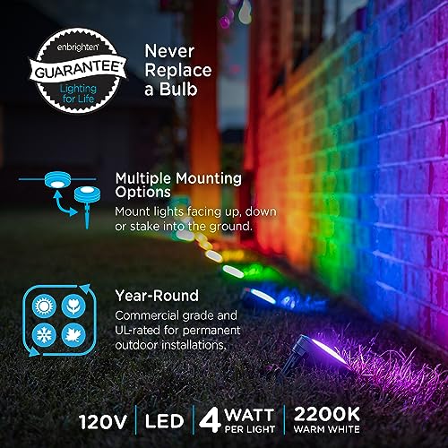 Enbrighten LED Ground Lights, 12 Path Lights, 110ft, Color Changing