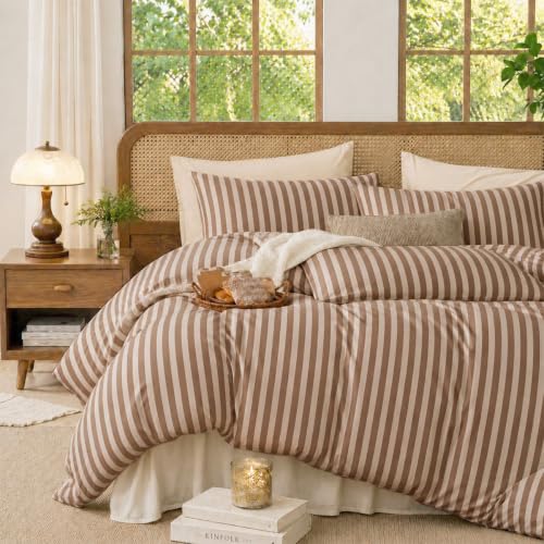 Lanqinglv Bettwäsche 135x200 Braun Gestreift,ÖKO-TEX Zertifiziert