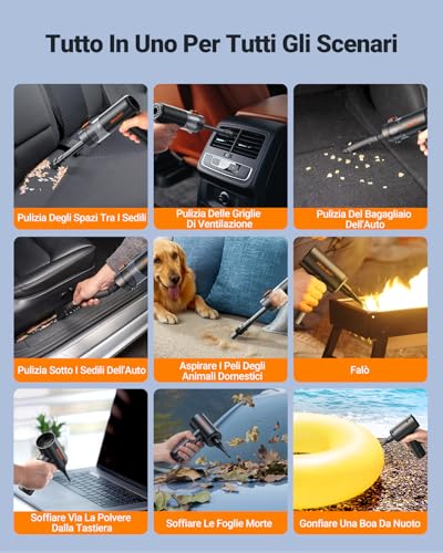 SEALIGHT Aspirabriciole Senza Fili, 32000PA 4 in 1 Aspirapolvere per Auto Portatile, 400000 RPM Motore Brushless, Aspiratore e Soffiatore Mini Aspirabriciole Senza Fili Potente per Auto Casa