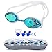 Asehuoz Swimming Goggles Anti Fog Shatterproof UV Protection,No Leaking with Silicone Nose Clip Ear Plugs and Protection Case Swimming Goggles Suit for Men Women Kids (Sky Blue)