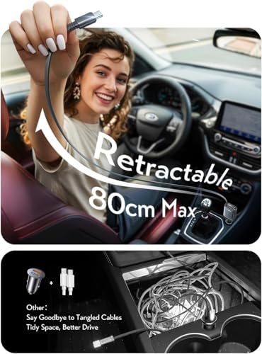 LISEN [Fiat Essentials] Carregador Retrátil Rápido Carro 57W USB Carregador Isqueiro Carregador Simultâneo Rápido Isqueiro Acessórios Automotivos Car Gadgets para iPhone 16 15 Pro Max Samsung Xiaomi