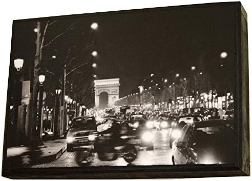 Champs-Elysees La Nuit, Paris Black and White Photography on Wood, French Photograph Wall Art Photo Print Ready to Hang 6x9 Small