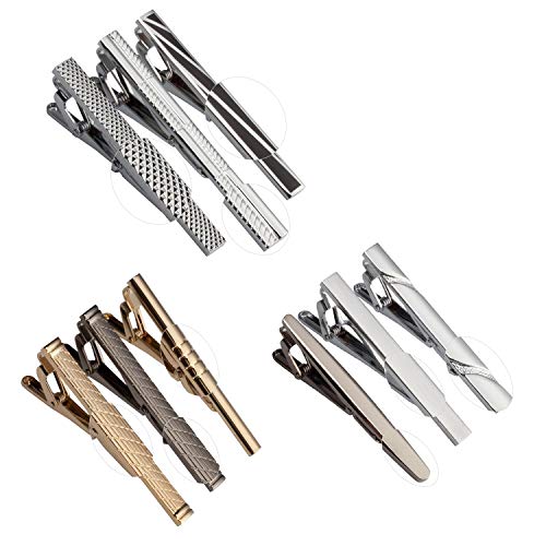 WEWINK PLUS 9 Pcs Tie Clips Set for Men Tie Bar Pinch Clip Set for Regular Ties Necktie Wedding Business with Gift Box (9 pcs Style C with Gift Box)