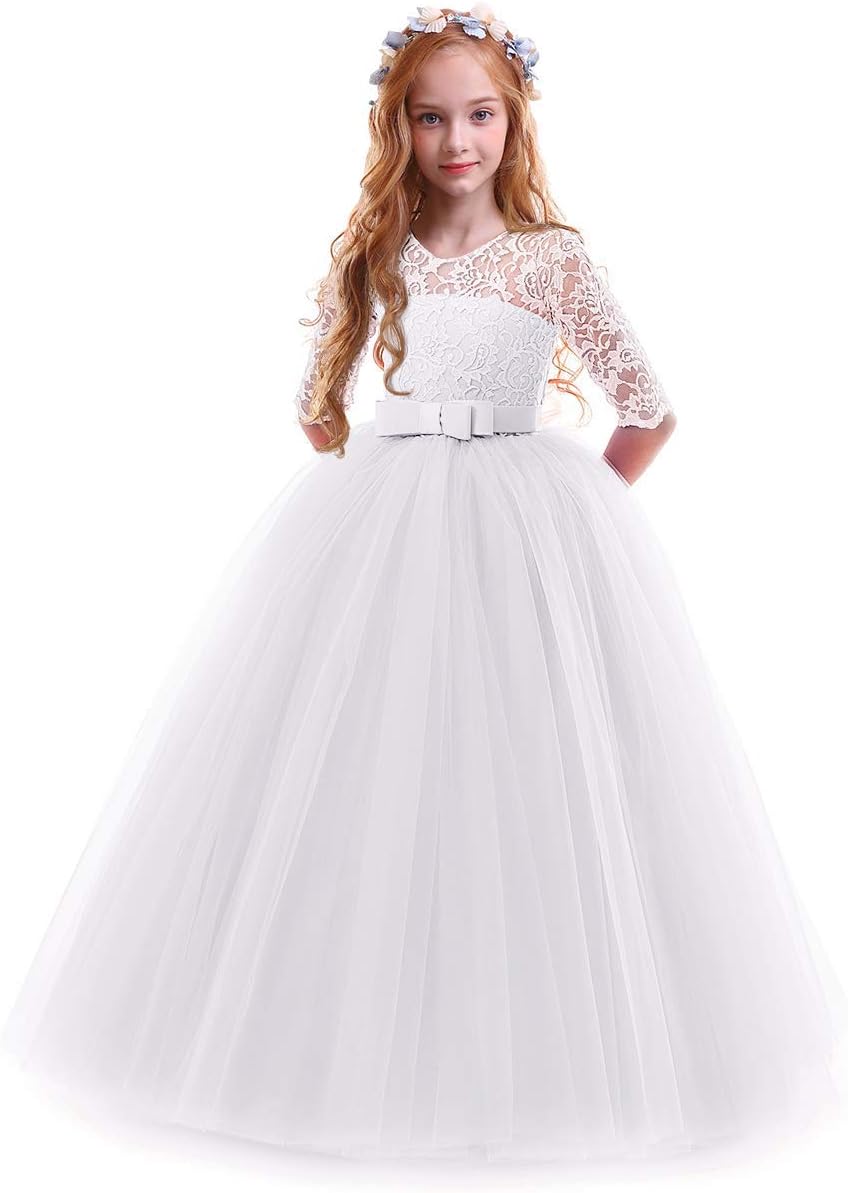 OBEEIIGirls Party Princess Dress Floral Lace Ball Gown for Pageant Ceremony Wedding Bridesmaid Communion Birthday Cocktail Evening Prom for Kids 2-14 Years