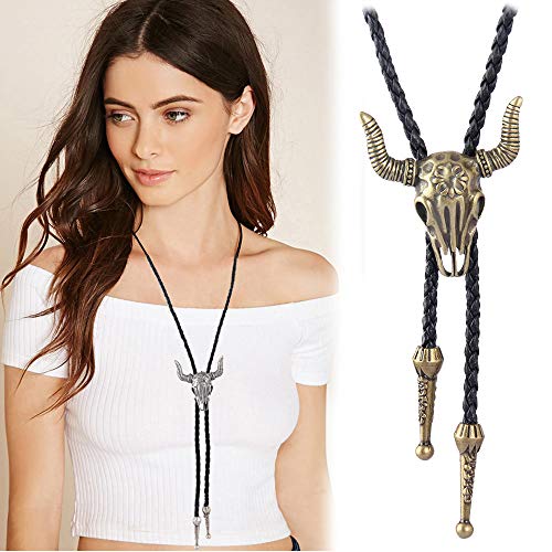 AZORA Bolo Tie for Men Cow Skull Choker Bolos Western Cowboy Neck Tie for Women Boys Girls