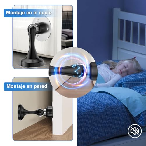 LSXD Tope de Puerta Magnético, 2 PCS Inoxidable Door Stopper, Imanes para Puertas con Cinta Adhesiva y Tornillos, Detenedor de Puerta Protector de Pared Contra Golpe para Dormitorio, Cocina, Negro
