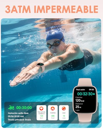 E T EASYTAO Smartwatch Mujer, Pantalla AMOLED de 1.85", Resistencia al Agua 3 ATM, Llamadas Bluetooth, Reloj Inteligente Mujer, 100+ Modos de Entrenamiento, Control por Voz, Rosa