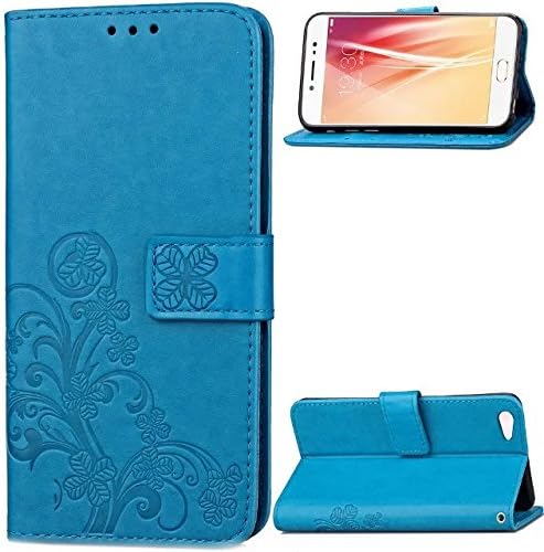 For cellphone Cases, Flower Four-Leaf Clover PU Leather Wallet Case [Stand/Card Slot] with Lanyard Strap Flip Case Cover for Vivo X7 Plus ( Color : Blue , Size : VIVO X7 Plus )