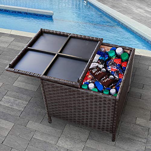 Valita Goognice Outdoor PE Wicker Side Table with Storage Patio Resin