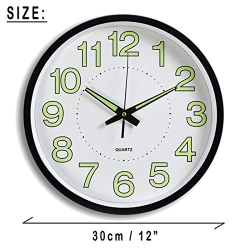 Smith13Store 12'' Luminous Wall Clock Night Light Function Clock Quartz Watch Indoor Bedroom