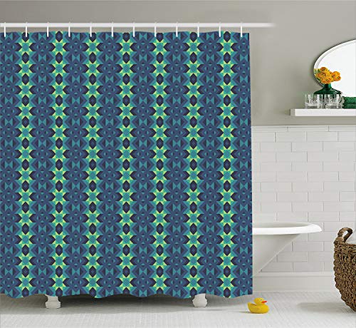 Ambesonne Blue And Green Shower Curtain Symmetric Geometric