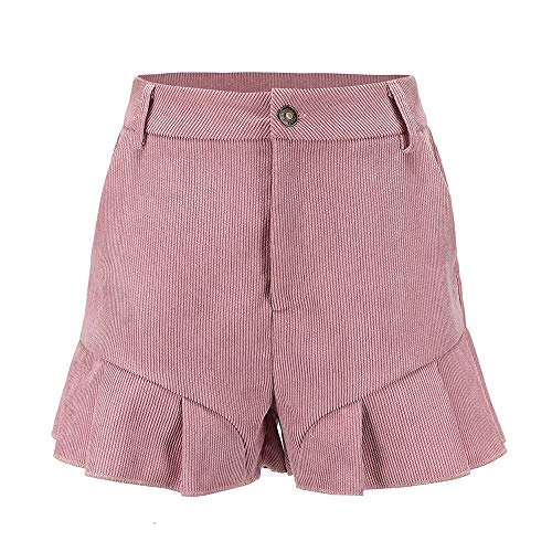 wodceeke Casual Shorts Pants, High Waisted Women's Slim Straight Solid Color Pocket Ruffle Shorts Pants with Pockets (M, Pink)