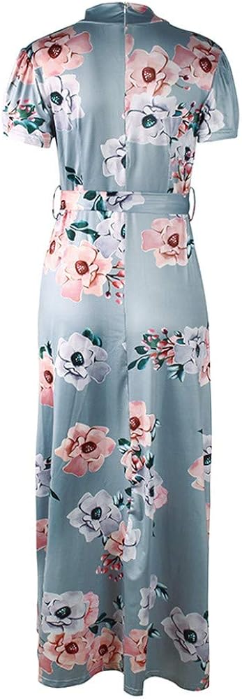 COPPEN Women Fashion Dress Women O-Neck Floral Printed Short Sleeve Bandage Long Dress: Clothing