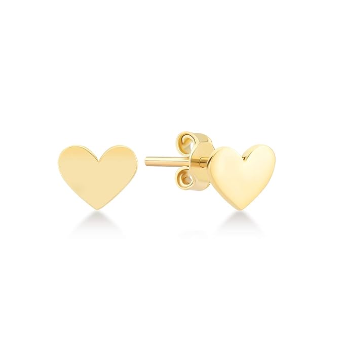 Buy 14k Solid Gold Polished Heart Stud Earrings with Secure Screw Backs